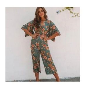 Vici Dolls Floral Mint Green Kimono Jumpsuit
